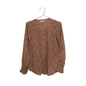 Loft Floral Print Pleat Front Blouse sz XS long sleeved